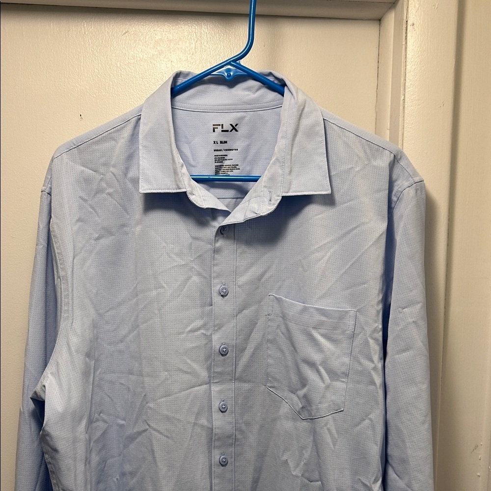 Men's Blue Slim Dress Shirt - Picture 2 of 6
